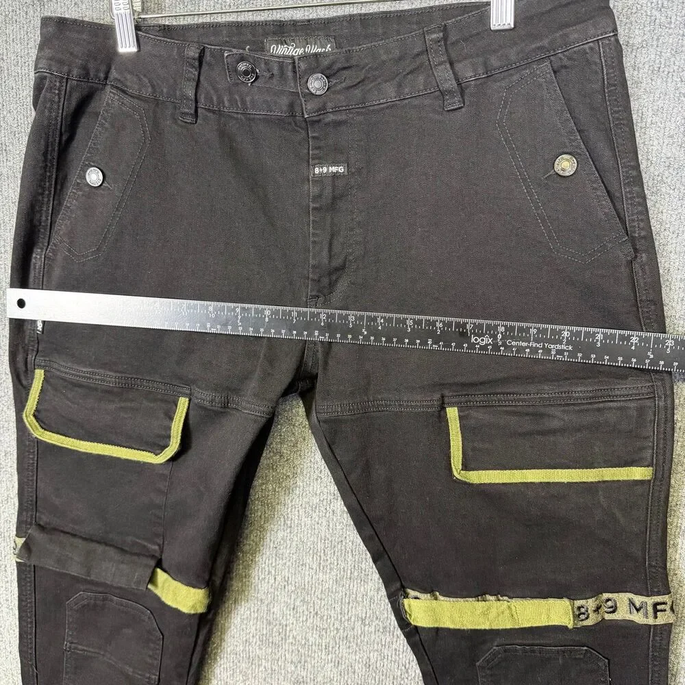 8&9 MFG Mens Cargo Pants Size 38(36x32) Black Vintage Wash Tactical Strap Detail